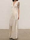 Mutedance 25 Spring/Summer Deep V-neck Pleated Dress MD-MD25SS25-HOARY MD25SS24